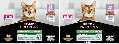 PURINA Pro Plan | Senior | Sterilised 7+ | Alimentation complète en Sauce pour Chat Senior Stérilisé (> 7 Ans) | pour Une Vie Plus Longue en Bonne santé | A la Dinde | Sachet | 10x85g (Lot de 2)
