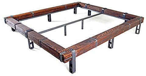 CHYRKA® Massivholzbett Balkenbett Bett Doppelbett Massivholz LEMBERG Loft Vintage Industrie Design Handmade Holz Metall (Natur, 160 x 200 cm (ohne Kopfteil))
