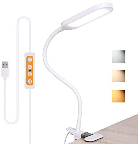 Lampe de Bureau à Pince, Lampe de Lecture LED Flexible avec Lumière Adjustable en 3 Couleurs et 10 Luminosités Protection les Yeux Parfait pour le Lit, le Tableau, le Chevet