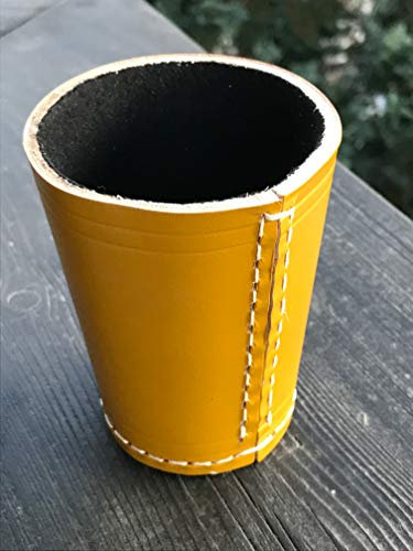 Leder Würfelbecher Premium mit Filz (gelb/schwarz)
