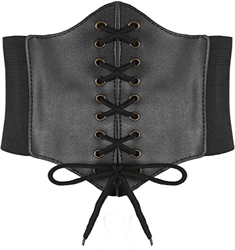 Hoerev Kvinnor Flickor Elastiskt Brett Band Elastiskt Bundet Waspie Korsett Midjebälte，Svart med kopparknapp，XL