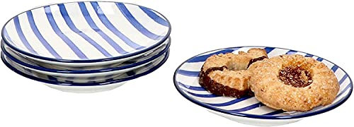 Ritzenhoff & Breker 4er Geschirrset Schale Seaside Streifen aus Porzellan I flach mit 10 cm Ø und 1,5 cm Höhe I Bunte Schälchen für diverse Snacks und Antipasti I Spülmaschinenfest