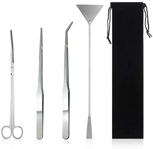 Houdao 4 in 1 Aquascaping Set,Aquarium Schere Edelstahl Aquarium Pinzette Lang mit Aufbewahrungstasche für Wasserpflanzen Trimmen Aquascaping-Reinigungs und Fisch-Starter-Kit