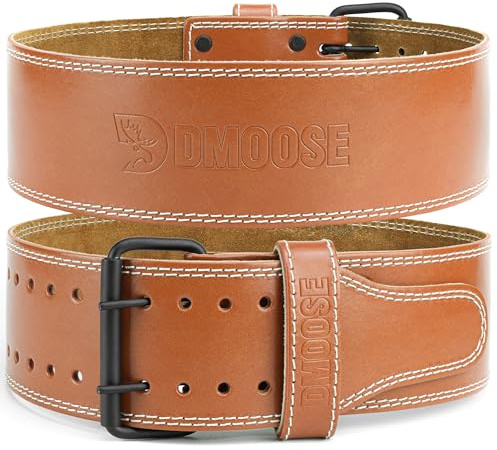 DMoose Weightlifting Belt Genuine Leather for Men and Women, 4 Inch Wide, Adjustable Buckle, 5MM Thick for Weightlifting, Workout, Gym, Squat, Deadlift, Great Lower Back Support (Brown S)