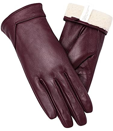 vislivin Touchscreen Handschuhe Damen Winter Lederhandschuhe Warme Leder SMS Handschuhe Weinrot L