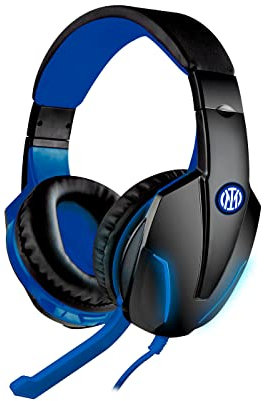 Inter Techmade Cuffie Gaming con filo/Microfono regolabile/Connettore Jack 3.5 + adattatore 2x3.5mm (nuovo logo, NERO AZZURRO, UNICA, TM-FL1-INT22