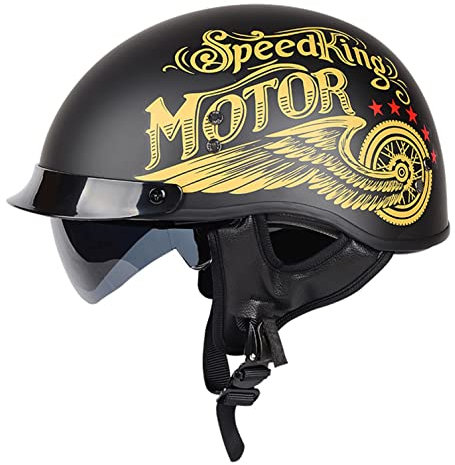 Halbschalenhelm Halbhelme Motorradhelm mit DOT/ECE Genehmigt Brain-Cap, Motorrad Half Helm, Halbschale Roller-Helm Scooter-Helm Jet-Helm Retro für Erwachsene Herren Damen E,M