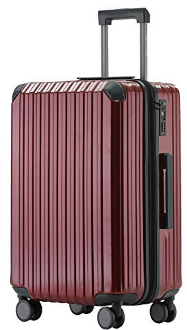 Münicase M816 TSA-Schloss, Dehnungsfuge, Teleskopgriff, Reisekoffer mit 4 Rollen, Hartschale, Mittle 65cm, Weinrot