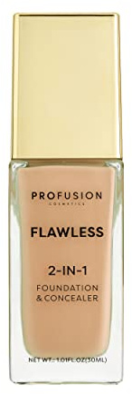 Profusion Cosmetics Flawless 2-In-1 Foundation and Concealer, Full Coverage | Light Caramel Skin Tone, Creamy Multi-Tasker, Blendable, Natural Finish, Seamless Glow, Vegan and Cruelty-Free, Neutral Tan
