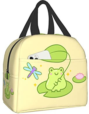 XVBCDFG Cute Kawaii Frog Lunch Box Bento Box Cajas de almuerzo aisladas Bolsa de almuerzo impermeable reutilizable con bolsillo frontal para viajes Oficina P