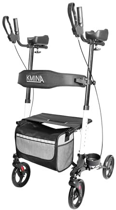 KMINA Deambulatore Ascellare per Anziani (4 Ruote, Seduta, Pieghevole), con Appoggio Avambraccio Regolabile, Struttura Verticale Antibrachiale