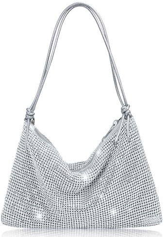 MUNSKT Sling Bag Silver Handbag Glitter tote bag Glitter paillettes Sac bandoulière Diamante chain, idéal pour les femmes soirée de mariage bal soirée nuptiale