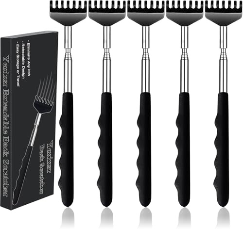 Yexixsr 5 Pack Back Scratcher Extendable Metal Portable Back Scratcher for Men Women Adults, Telescoping Back Massager with Rubber Handles, Stocking Stuffers Gadgets