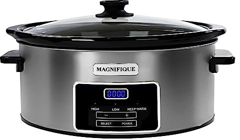 8-Quart Digital Programmable Slow Cooker with Timer - Small Kitchen Appliance for Family Dinners - Serves 10+ People - Heat Settings: Keep Warm, Low and High