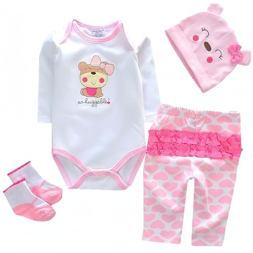 Vestiti per Bambole Reborn - Set di Vestiti per Bambole da 43-55 cm, Carini Orso Motivi Abito in Cotone Morbido, Abbigliamento Accessori Neonato per Ragazze e Ragazzi 4 pezzi Rosa