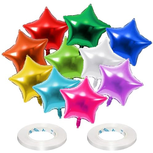 Lot de 10 ballons en film d'aluminium en forme d'étoile avec hélium