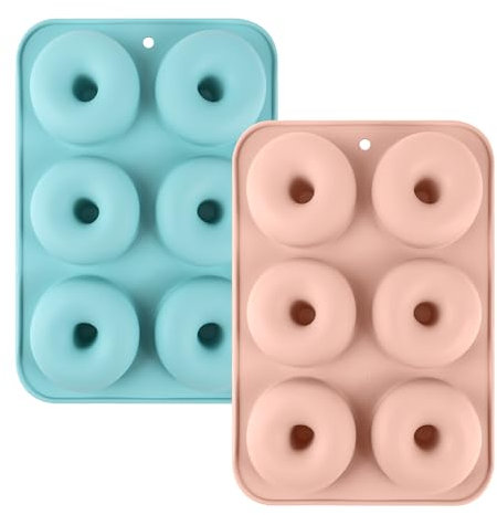 HO-SFSM 2 Stück Silikon Donut Formen, Donuts Backform 6 Hohlraum Antihaft Backblech für Kuchen, Kekse, Bagels, Muffins für Geschirrspüler, Backofen, Mikrowelle