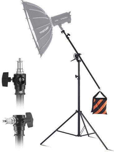 VEVOR Supporto per Luce in Alluminio con Cuscino d'Aria, Altezza Massima 390 cm Supporto Fotografico Regolabile con Braccio a Braccio, Carico Massimo 5 kg Vite da 6,35 mm per Flash da Studio, Softbox