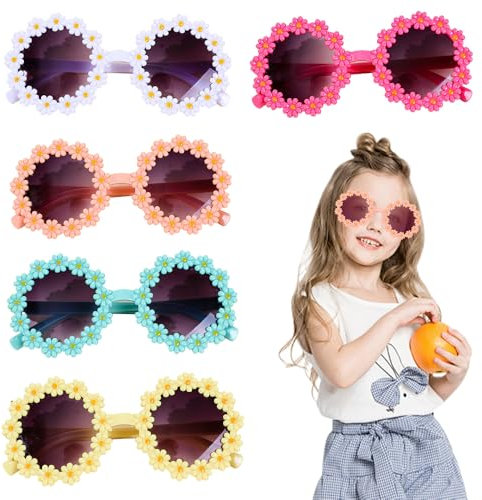 Lotvic Gänseblümchen Sonnenbrille, 5 Paare Blumen Sonnenbrille Kinder, Partybrille Spaßbrille Sonnenbrille, Hippie Sonnenbrille, Daisy Runde Sonnenbrille für Strand, Geburtstag, Ostern Party, Outdoor