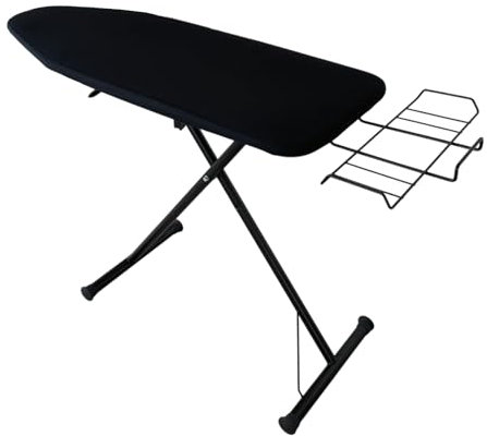 Asse da Stiro Salvaspazio, Pieghevole e Regolabile in Acciaio Nero Total Black - Superficie Grande 120x45 cm con Supporto per Ferro e Caldaia