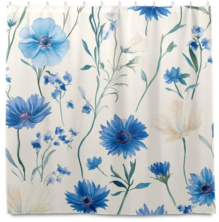 miaozhen Tenda da doccia impermeabile lavabile con gancio estonia fiordaliso bellezza fiori estivi panno in poliestere lavabile semplice tenda per bagno doccia cortinas para ba?o
