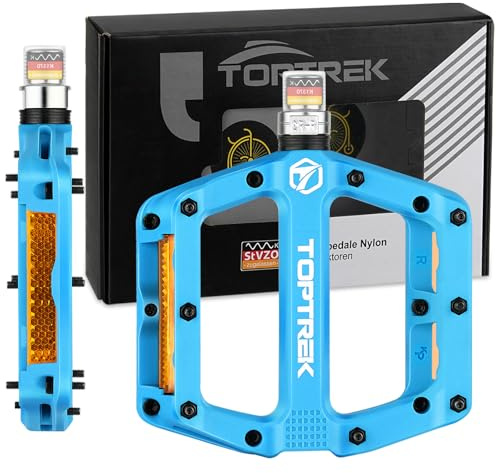 toptrek Pédales de vélo avec réflecteurs StVZO, pédales plates en nylon composite, 3 paliers, antidérapantes, pédales de VTT 9/16, pour vélo de route, VTT, trekking, vélo électrique