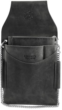 LEONARDO VERRELLI Kellner Geldbörse aus Leder, Kellnerbörse, Taxi, Gastronomie, Geldbeutel, Damen Herren Portemonnaie mit oder ohne Holster, Steck-Tasche, mit Kette und großem Münzfach (Schwarz)