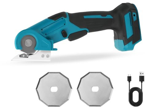 Akku-Universalschere für Makita 18V Batterie (Ohne Akku), Kabellose Elektrische Schere, Rollschneider für Stoff, mit Sicherheitssperre und 2 Klingen, 6mm Schnitttiefe, für Leder Kartonage Stoff