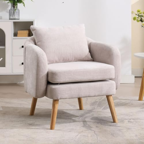 chairus Butaca de Salón Nórdica de Chenilla Sillón Dormitorio Tapizado con Cojín Doble, Sofá Individual Moderna con Patas de Madera para Hogar/Sala de Estar, Gris