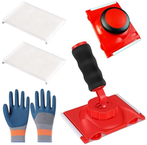 2 Pièces Pinceau Angle Mur Set, Poignée Manuelle et Universelle, avec Éponge et Gants de Rechange, en PU/PP, Travail Efficace, pour les Murs D'angle et les Plafonds