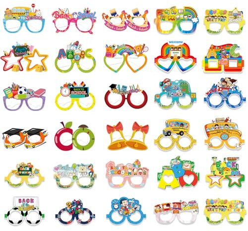 PIWOSGOL 30 Piezas Gafas Divertidas para el Regreso a Clases y Fiesta, Gafas de Papel para Fiestas y Actividades Escolares