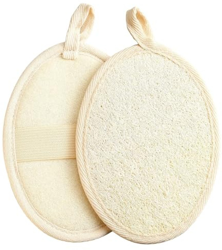Natural Loofah Sponges, 2 Pack Exfoliating Body Scrubber for Deep Cleaning and Removing Dirt Shower Sponge Shower Scrub Natural Loofah for Both Men and Women (Beige)
