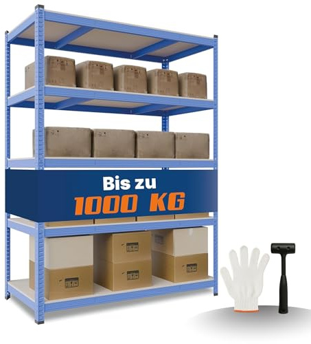 2mGoods Estantería para cargas pesadas, 180 x 120 x 60 cm, 1000 kg, con grosor de acero elevado, resistente al moho, estantería para sótanos, taller (150 cm con herramientas)
