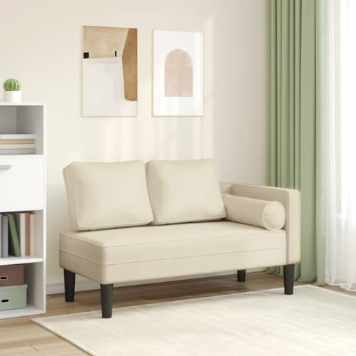 Basinlix Chaiselong med kudde, gräddvit konstläder, 116,5 x 62 cm, lounge, recamiere sittmöbler för vardagsrum, sovrum, kontor med stoppningskudde, robust träram