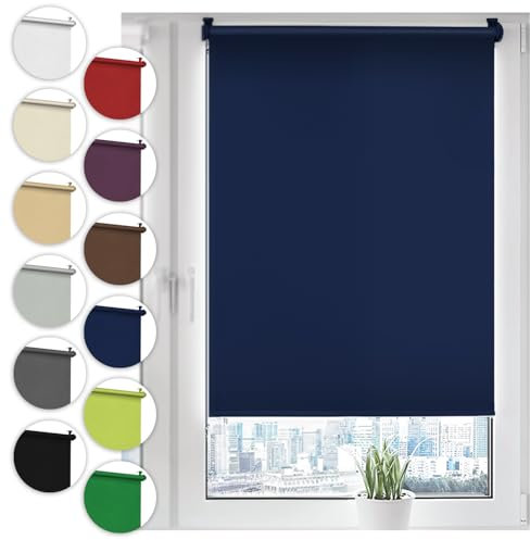 Verdunkelungsrollo Klemmfix ohne Bohren 80cm x 130cm Dunkelblau Verdunklungsrollo Fensterrollo Rollo Seitenzugrollo Klemmrollo für Fenster & Tür