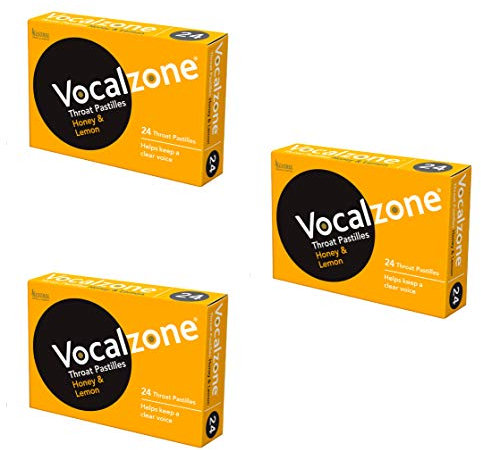 Vocalzone Throat Pastilles Honey & Lemon 3 Packs 24- for Sore Throats and Hoarseness When Overusing Your Voice. Produced and Sold in The United Kingdom Since 1912.