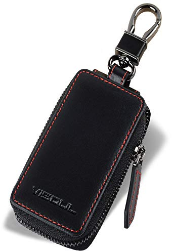 VISOUL Estuches de Llave Coche del Cuero Genuino, Llavero para Control Remoto del Cocheen Piel Auténtica Cuero Estuches de Llave con Cremallera Bolsa para Hombres y Mujeres