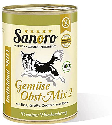 Sanoro Gemüse/Obst Mix 2 mit Bio-Reis - Premium-Hundefutter in Bio-Qualität - Mix aus Bio-Reis, Bio-Karotte, Bio-Zucchini und Bio-Birne - vegetarischer Barf-Zusatz (12 x 400 g).