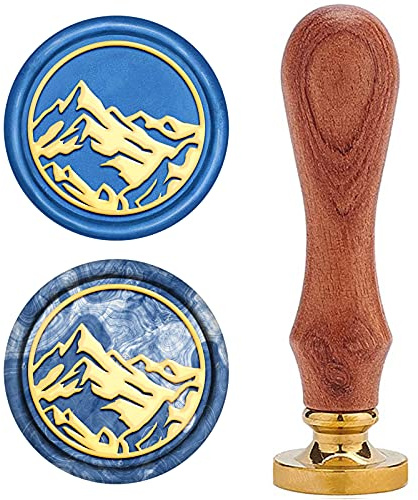 CRASPIRE Mountain Wax Seal Stamp Mountain Sealing Stamps Heads 25mm Retro Removable Brass Head with Wood Handle for Invitations Wedding Envelopes Bottle Gift Packing