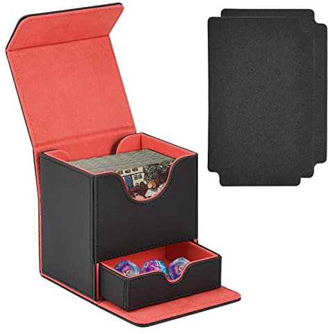 Weigudoc Magnetic Card Box Kompatibel mit MTG TCG CCG Karten, Deck Box für PTCG Karten, Sammelkarten Box Kartenbox für 100+ Karten Ohne Ärmel, PU-Leder Deckbox (Schwarz Rot)