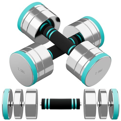 Dripex Haltères Musculation Réglables en Acier 7,5kg, Lot de 2 Poids Musculation Adjustable, Dumbbells Set Compacts avec Poignée en Mousse pour Femme Homme Maison Fitness Aérobic
