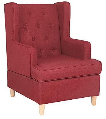 Mingone Sessel Wohnzimmer Polsterstuhl mit Armlehnen Moderner Ohrensessel Leinen Loungesessel mit Holzfüßen für Schlafzimmer, 150KG Belastbar, Rot