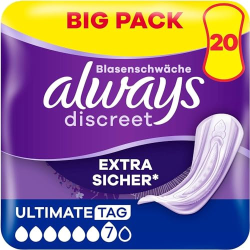 Always Discreet Inkontinenzeinlagen für Frauen Ultimate Tag 20 Stück Extra Sicher und Diskret