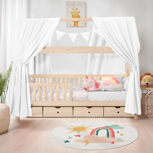 iLuane Hausbett Himmel aus 100% Baumwolle Musselin – Stoffhimmel Deko mit Schleifen – Betthimmel für Hausbett – Vorhang aus Musselin Stoff – Himmel Dekoration in 6 Farben & 4 Größen