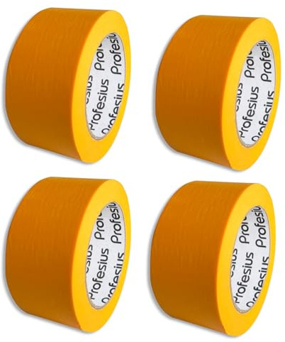 Profesius 4 Rollen 50mm x 50m Goldband Malerkrepp Abdeckband Klebeband Washi Tape | Präzise Farbkanten beim Streichen und Lackieren | für glatte und strukturierte Untergründe Malerband-Klebeband