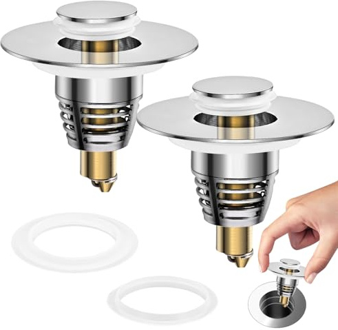 Dachiy Tappo per lavabo universale, tappo per lavabo in acciaio inox, scarico accelerato, senza ostacoli, per vasca, cucina, lavello (foro di scarico da 27 a 41 mm)