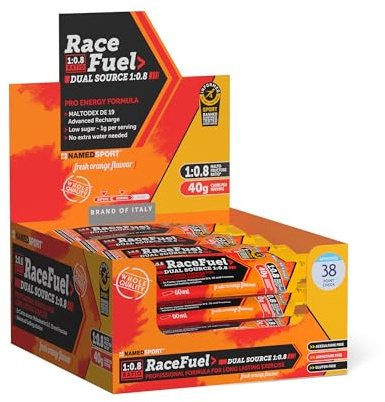 NAMEDSPORT Race Fuel Gel Arancia | Gel Energetico con Maltodestrine e Fruttosio | Sport di Endurance (Ciclismo, Running, Triathlon) | Vegano e Senza Glutine | Gusto Arancia, 24 x 60 ml