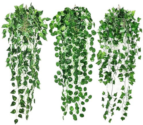 LoNinLoAn Artificial Hanging Plants, 3 Pack Fake Hanging Plants Artificial, Trailing Artificial Plants Indoor, Faux Plants Fake Plant for Outdoor Home Decor Garden Wall