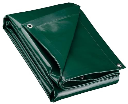 Wiltec Bâche de Camion 5 x 7m Vert foncé 650 g/m² Polyester Revêtement PVC Œillets INOX 100cm Haute Protection Vol UV Intempéries Moisi Étanche Solide Haute Résistante Couverture Sécurité routière