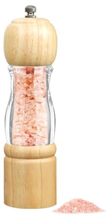 Wellong Wooden Pepper Grinder, 8 Inches Salt Grinder with Adjustable Coarseness Pepper Mill, Refillable Manual Salt Grinder, Oak Wood Salt and Pepper Grinder Mill for Kitchen - Natural